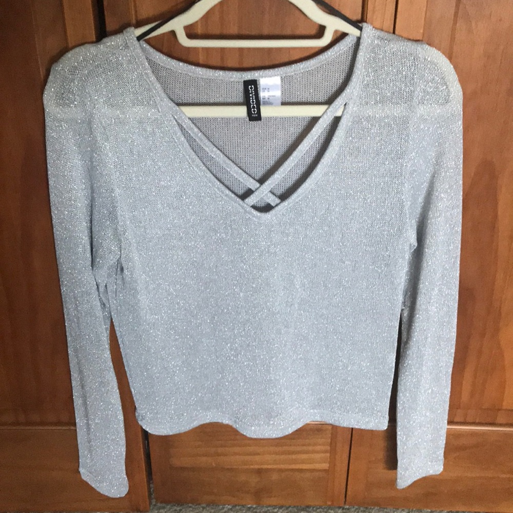 Silver V neck Sweater